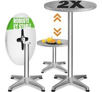 Casaria® Table Basse Pliante Intérieur Extérieur - Set de 2 Tables à Manger Rondes - Hauteur Ajustable 70-115 cm - Plateau Pliable - Ilot Cuisine, Meuble Bar, Mange Debout, Table de Jardin