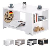 CASARIA® Table basse rectangulaire blanche 90x59x48 cm Table de salon 50kg Table basse moderne design avec rangement