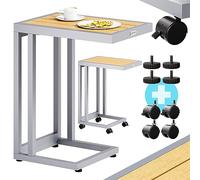 Casaria® Table d'appoint Anthracite en Forme 'C' Plateau en WPC avec roulettes Extérieur Intérieur Salon