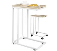 Casaria Table d'appoint Bout de canapé avec roulettes Cadre en métal Blanc Desserte de lit Support Ordinateur Portable