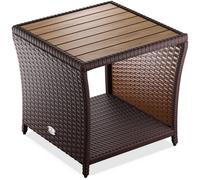 CASARIA® Table d'appoint en polyrotin 45x45x40cm brun avec plateau en bois d'acacia Petite table basse de jardin balcon extérieur