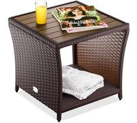Casaria® Table d'appoint en polyrotin 45x45x40cm Brun avec Plateau en Bois d'acacia Petite Table Basse de Jardin Balcon extérieur