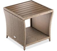 Casaria® Table d'appoint en polyrotin 45x45x40cm crème avec Plateau en Bois d'acacia Petite Table Basse de Jardin Balcon extérieur