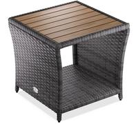 CASARIA® Table d'appoint en polyrotin 45x45x40cm gris avec plateau en bois d'acacia Petite table basse de jardin balcon extérieur