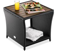 Casaria® Table d'appoint en polyrotin 45x45x40cm Noir avec Plateau en Bois d'acacia Petite Table Basse de Jardin Balcon extérieur