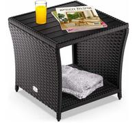 Casaria Table d'appoint en polyrotin Noir Plateau de Table en WPC 45x45x40cm Table Jardin Balcon réglable en Hauteur