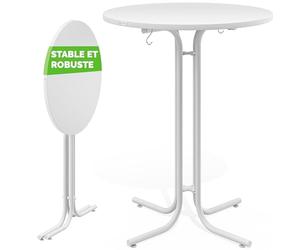 CASARIA Table de Bar Blanche 70 cm de diamètre | plateau de table pliable en MDF mange debout 110 cm de hauteur, jardin exterieur pliante mange, debout balcon à manger