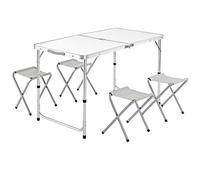 Casaria Table de Camping XXL 4 chaises Pliables Blanc Aluminium MDF poignée Transport 120x60x70cm Ensemble Camping Table de Jardin réglable
