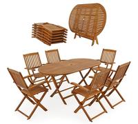 CASARIA® Salon de jardin Boston en bois 6 personnes chaises et table pliables trou pour parasol meubles extérieur jardin