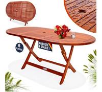 Casaria® Table D Extérieur Alabama Salon De Jardin Exterieur Ovale 6 Personnes en Bois D Eucalyptus Pliable avec Trou pour Parasol Utilisable pour Salon De Jardin Terrasse Balcon