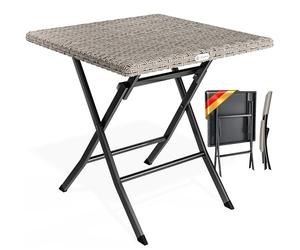 Casaria® Table de jardin pliable résistante aux intempéries - 65 x 65 cm - En polyrotin - Charge maximale : 60 kg - Table pliante pour terrasse, balcon, camping - Crème