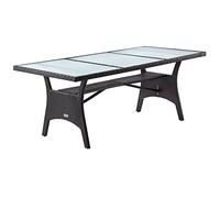 Casaria Table de Jardin polyrotin Brun 190x90x74 cm Plaque en Verre de sécurité réglable résistant aux intempéries