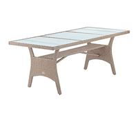Casaria Table de Jardin polyrotin Crème 190x90x74 cm Plaque en Verre de sécurité réglable résistant aux intempéries