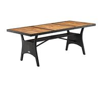 Casaria Table de Jardin polyrotin Noir 190x90x74 cm Plaque en Bois d'acacia pré-huilé réglable résistante intempéries