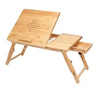 CASARIA® Table de lit Pliable Support Ordinateur Portable réglable inclinable Bambou Bureau de lit tiroir de Rangement