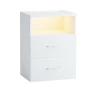 Casaria® Table de Nuit avec éclairage LED Touch Blanc 40x28x55cm en Bois 2 tiroirs Table de Chevet Chambre à Coucher