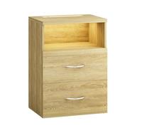 Casaria® Table de Nuit avec éclairage LED Touch Chêne 40x28x55cm en Bois 2 tiroirs Table de Chevet Chambre à Coucher