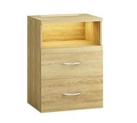 CASARIA® Table de Nuit avec éclairage LED Touch Chêne 40x28x55cm en Bois 2 tiroirs Table de Chevet Chambre à Coucher