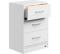 CASARIA® Table de nuit Blanc LED 3 tiroirs Passage de câbles Fixation murale Boxspring Lit Chambre à coucher Chevet Console de nuit Bois 54x39x28cm
