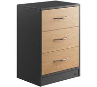 Casaria Table de Nuit Bois Gris 3 tiroirs 54x39x28cm Table de Chevet pour Chambre Petit Meuble intérieur Rangement
