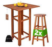 CASARIA® Table haute avec 2 tabourets ensemble de bar en bois d’acacia mange debout intérieur extérieur jardin terrasse