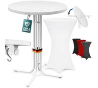 CASARIA® Table haute pliable blanche avec housse blanche mange debout 110 cm bar bistrot jardin 2 crochets inclus