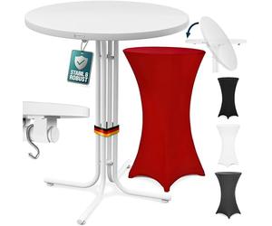 Casaria® Table Haute Pliable Blanche avec Housse Bordeaux-Rouge Mange Debout 110 cm Bar bistrot Jardin 2 Crochets Inclus