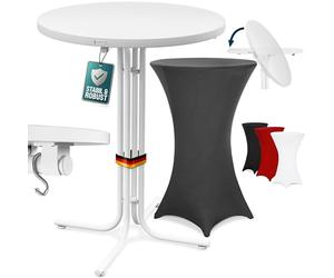 Casaria® Table Haute Pliable Blanche avec Housse Grise Mange Debout 110 cm Bar bistrot Jardin 2 Crochets Inclus