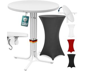 Casaria® Table Haute Pliable Blanche avec Housse Grise Mange Debout 110 cm Bar bistrot Jardin 2 Crochets Inclus