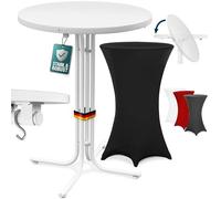 Casaria® Table Haute Pliable Blanche avec Housse Noire Mange Debout 110 cm Bar bistrot Jardin 2 Crochets Inclus