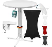 Casaria® Table Haute Pliable Blanche avec Housse Noire Mange Debout 110 cm Bar bistrot Jardin 2 Crochets Inclus
