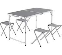 CASARIA® Table pliante Résistante aux intempéries Hauteur réglable Table de camping avec chaises Table de jardin Table pliante 120x60cm Pliable Facilement transportable 4 personnes Gris