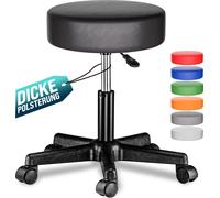 CASARIA® Tabouret de bureau noir pivotant 360° hauteur réglable 46-60 cm avec roulettes siège rembourrage 10 cm