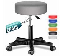 Casaria® Tabouret de Bureau Gris pivotant 360° Hauteur réglable 46-60 cm avec roulettes siège Rembourrage 10 cm