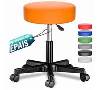 Casaria® Tabouret de Bureau Orange pivotant 360° Hauteur réglable 46-60 cm avec roulettes siège Rembourrage 10 cm
