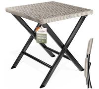 Casaria® Tabouret pliant en polyrotin - Charge maximale : 75 kg - 44 x 40 x 44 cm - Pliable - Léger - Portable - Résistant aux intempéries - Pour jardin, terrasse, balcon, camping - Crème