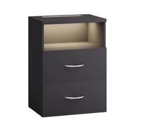 CASARIAŽ Table de Nuit avec éclairage LED Touch Anthracite 40x28x55cm en Bois 2 tiroirs Table de Chevet Chambre ŕ Coucher
