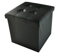 Casatessile Ecopelle Pouf récipient de Couleur Solide BIG 50x50x50 cm. Pouf Repose-Pieds Grand Conteneur XXL - Nero