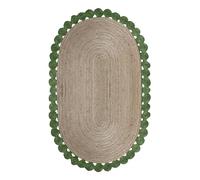 CASAVANI Kilim Tapis ovale 91 x 152 cm - Tapis en jute tressé vert et beige, tapis d'intérieur et d'extérieur, tapis à tissage plat, pour zone de circulation, maison de lac, chambre à coucher, salle à