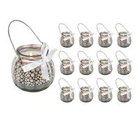casavetro Lot de 12 photophores en verre - Bougies chauffe-plat - Bougies chauffe-plat - Pour mariage, fête, petit vase de table - Lumière décorative avec nœud