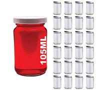 casavetro Lot de 24 bocaux de conservation de 67, 105, 210, 300, 400 ml avec couvercle de couleur blanche, bocaux ronds, bocaux de confiture, miel, bocaux (24 x 105 ml)