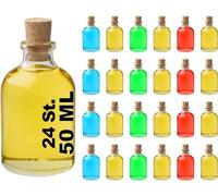 casavetro Lot de 24 Mini Bouteilles miniature en Verre avec Bouchon 25 50 100 CC, Verre 24 x 50 ML