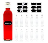 casavetro MAR Lot de 12 bouteilles en verre vides de 250 ml avec étiquettes pour jus, liqueur, eau-de-vie, huile à remplir soi-même (12 x 250 ml)