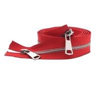 CasCab 1PCS #8 50cm Fermetures Éclair à double sens séparables (Fermeture éclair à ouverture) pour la couture de vestes, manteaux et, avec des dents en métal argenté (Ceinture Rouge-1PCS)