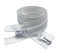 CasCab 2 fermetures à glissière séparables à deux voies de 120 cm #8 (fermeture éclair ouverte) pour la couture de manteaux et vestes, fermeture éclair blanc en résine moulée en vrac