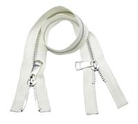 CasCab 2PCS #5 55cm Fermetures Éclair à double sens séparables (Fermeture éclair à ouverture) pour la couture de vestes, manteaux et, avec des dents en métal argenté (Ceinture Blanc-2PCS)