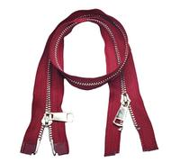 CasCab 2PCS #5 55cm Fermetures Éclair à double sens séparables (Fermeture éclair à ouverture) pour la couture de vestes, manteaux et, avec des dents en métal argenté (Ceinture Rouge-2PCS)
