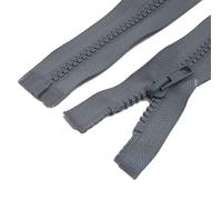 Cascab 2PCS #5 Fermetures à glissière séparables de 125cm (Fermeture à glissière à ouverture) pour la couture de manteaux, Fermetures à glissière en résine moulée Gris en vrac