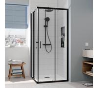 CASCADA Porte de douche 80x80x195cm coulissante anticalcaire avec profilés Noir mat (CERAHC8080B)