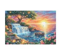 Cascade Coucher de Soleil Forêt Nature Sauvage Rural Campagne Puzzle 1000 Pièces pour Adultes Amusant Captivant Et Relaxant Parfait pour Activités en Famille Et Amis （75x50cm）